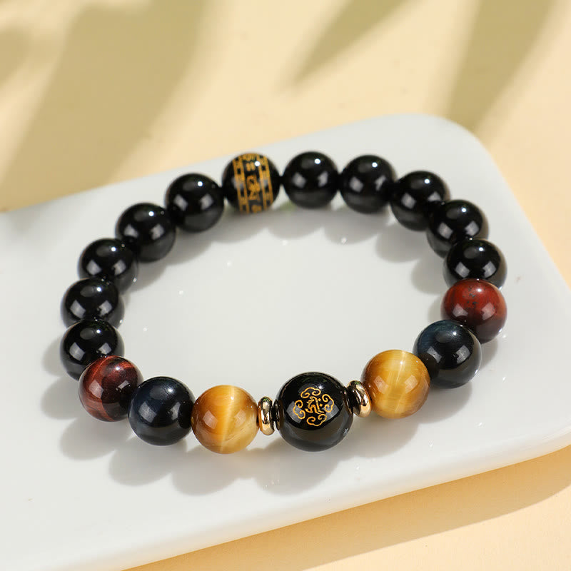 Buddha Stones Black Onyx Tiger Eye Om Mani Padme Hum Chinese Zodiac Natal Buddha Support Bracelet