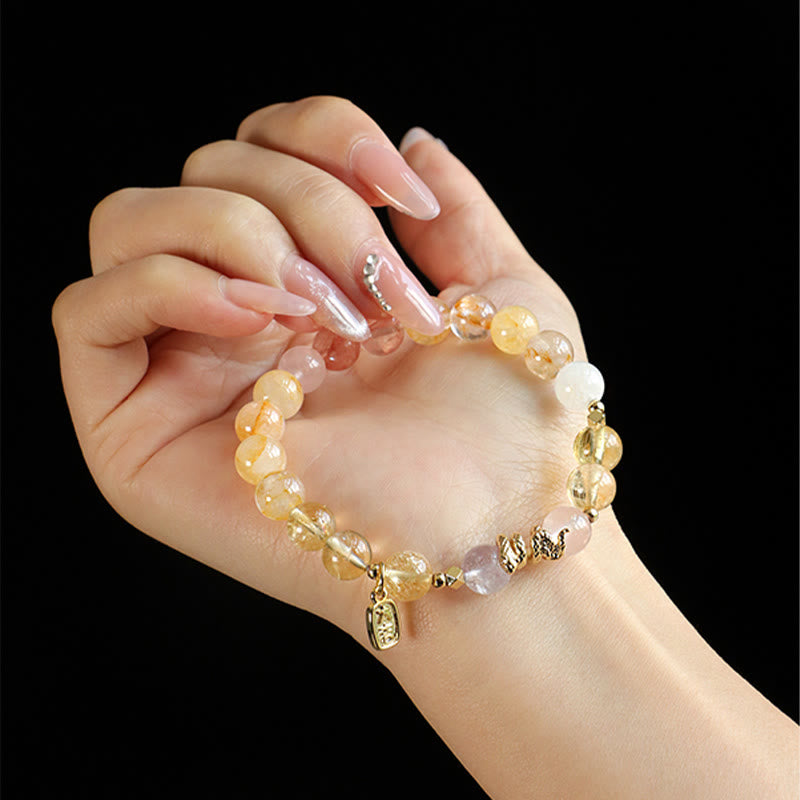 Buddha Stones Various Crystal Pink Crystal Amethyst Year Of The Snake Lucky Bracelet