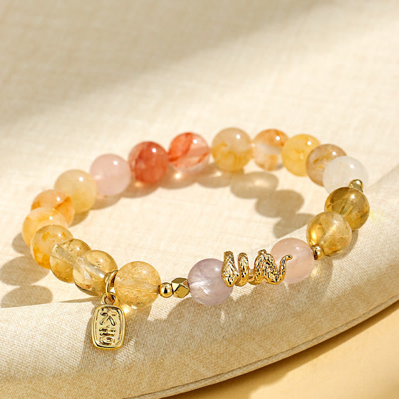 Buddha Stones Various Crystal Pink Crystal Amethyst Year Of The Snake Lucky Bracelet