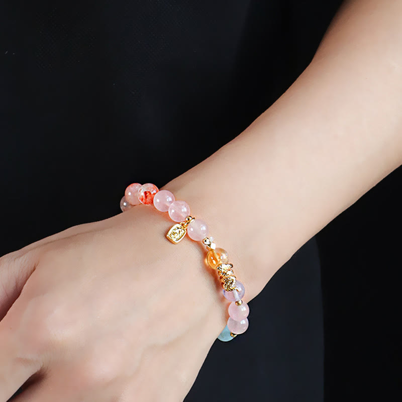 Buddha Stones Various Crystal Pink Crystal Amethyst Year Of The Snake Lucky Bracelet - image 12