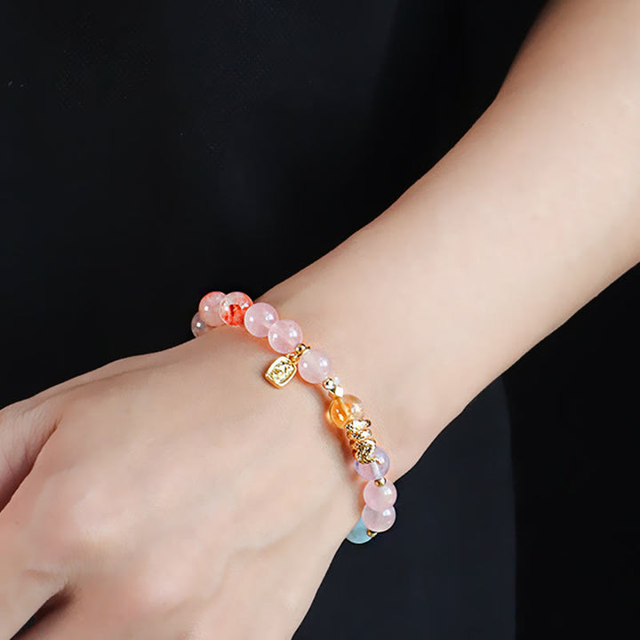 Buddha Stones Various Crystal Pink Crystal Amethyst Year Of The Snake Lucky Bracelet - image 12