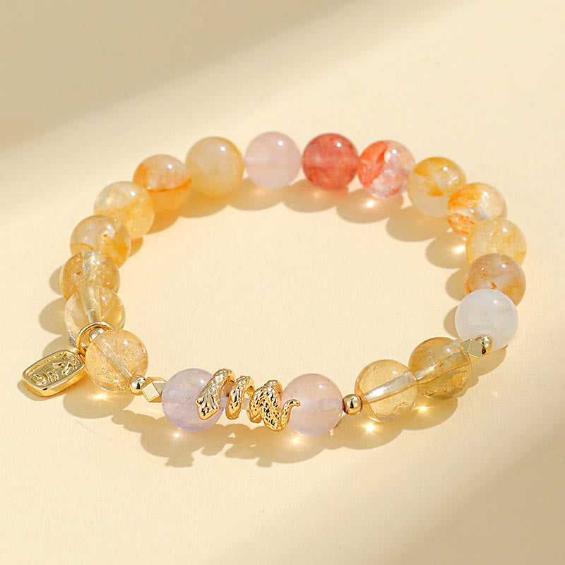 Buddha Stones Various Crystal Pink Crystal Amethyst Year Of The Snake Lucky Bracelet - Citrine(Wrist Circumference: 14-16.5cm) - image 7