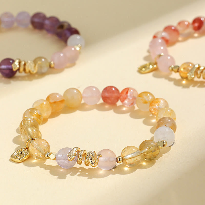 Buddha Stones Various Crystal Pink Crystal Amethyst Year Of The Snake Lucky Bracelet