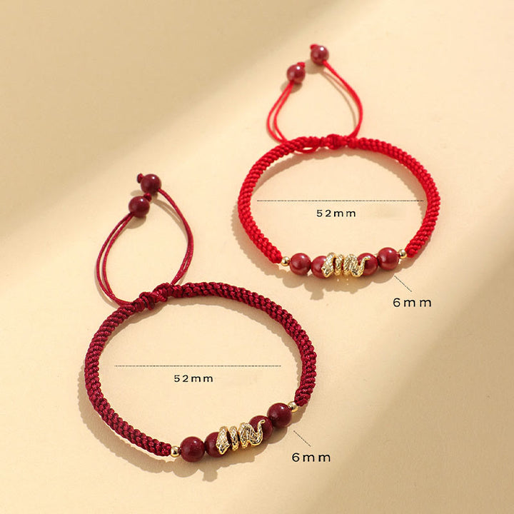 Buddha Stones Cinnabar Handmade Year Of Snake String Protection Braided Bracelet