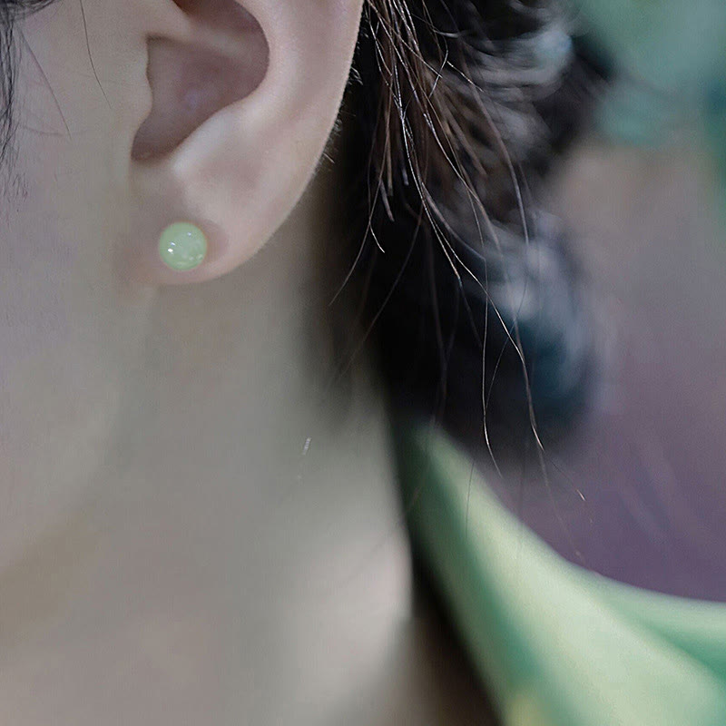 Buddha Stones Round Jade Beaded Luck Stud Earrings - image 7