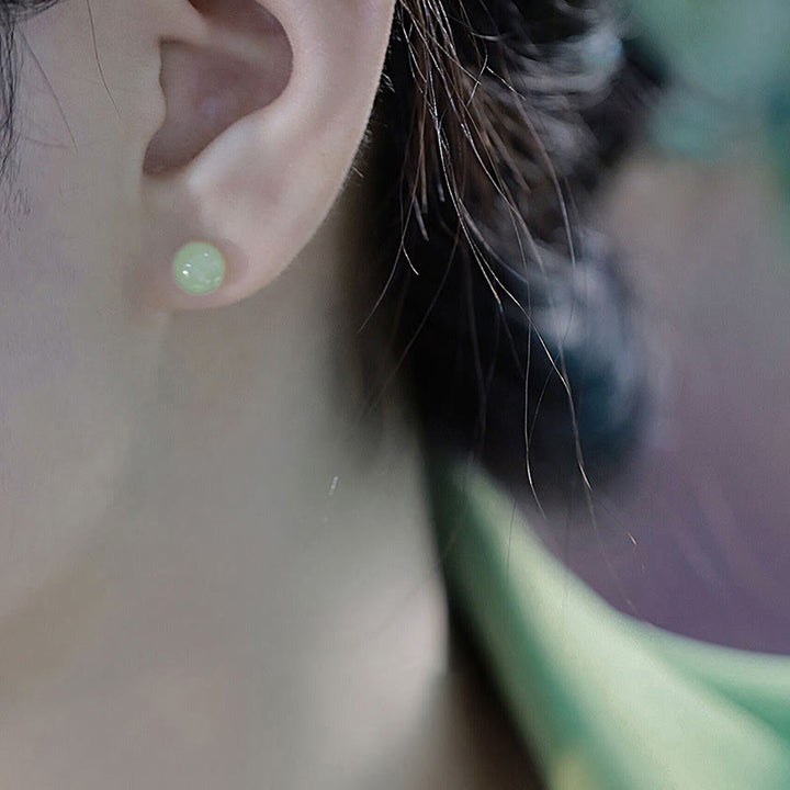 Buddha Stones Round Jade Beaded Luck Stud Earrings - image 7