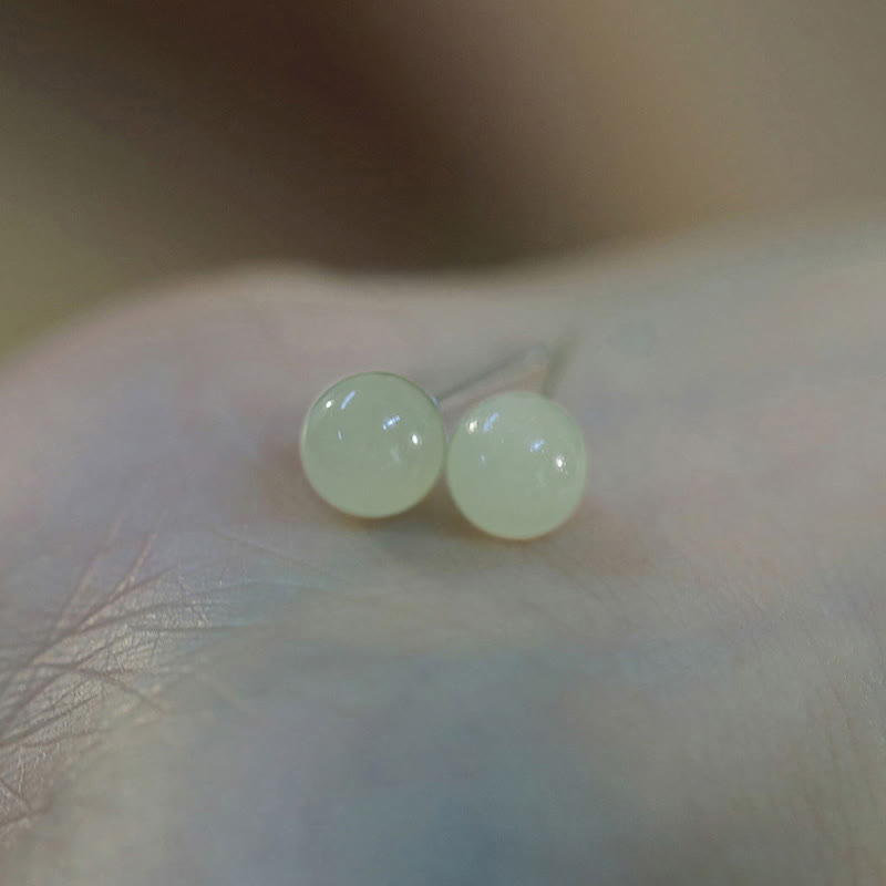 Buddha Stones Round Jade Beaded Luck Stud Earrings - image 1