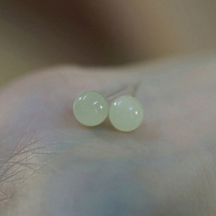 Buddha Stones Round Jade Beaded Luck Stud Earrings - image 1