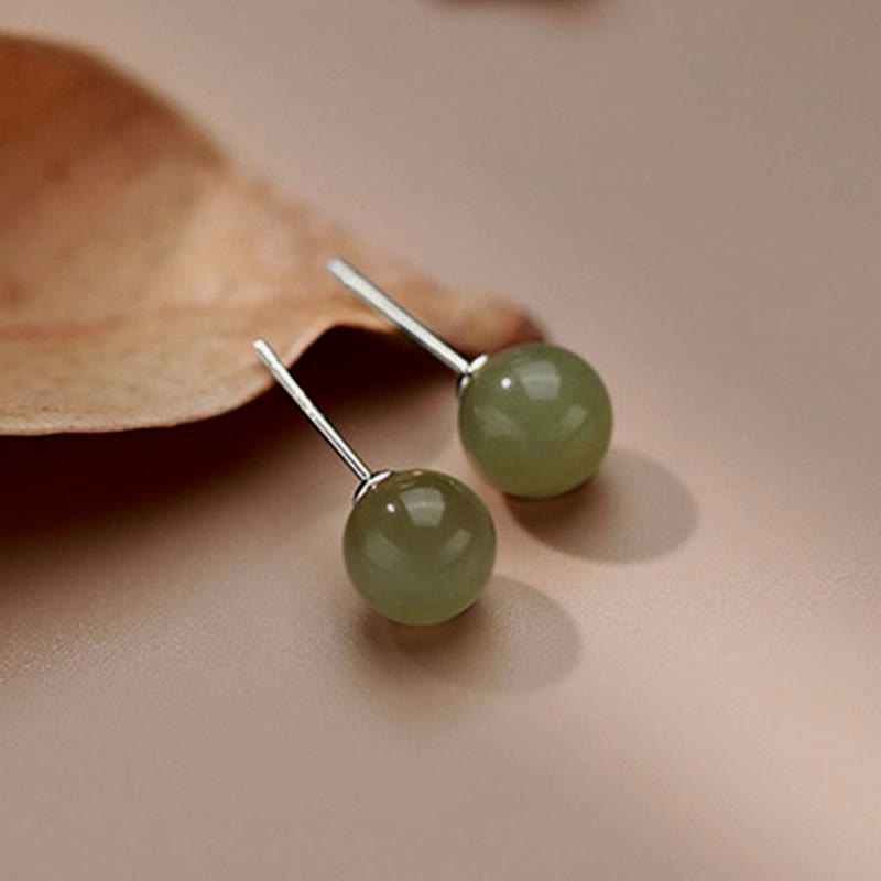 Buddha Stones Round Jade Beaded Luck Stud Earrings - image 11