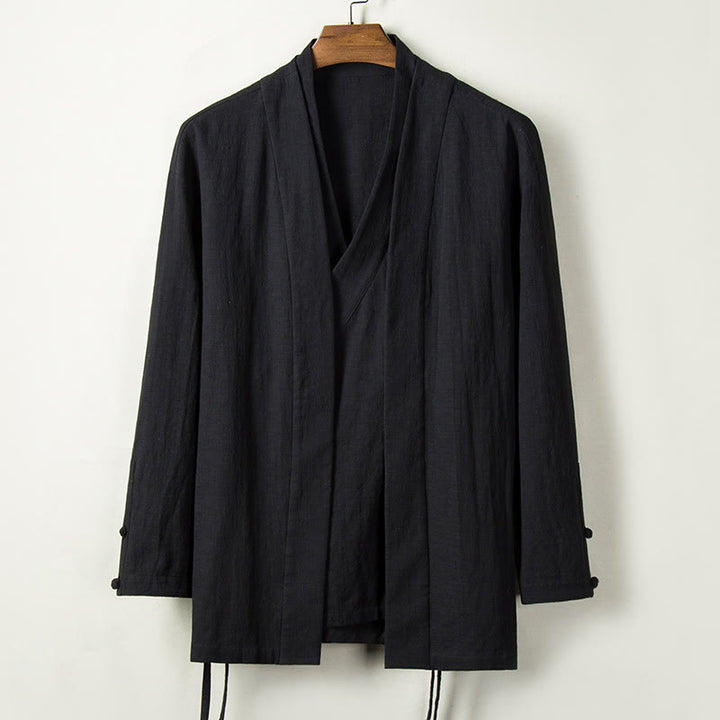 Buddha Stones Fall Chinese Hanfu Cotton Linen Men Jacket Clothing - Black - US/UK/AU44，EU54 (4XL) - image 5