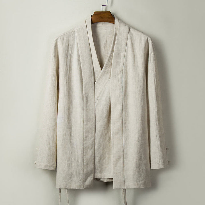 Buddha Stones Fall Chinese Hanfu Cotton Linen Men Jacket Clothing - Linen - US/UK/AU44，EU54 (4XL) - image 7