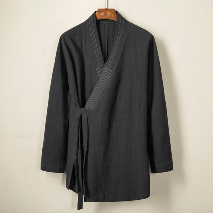 Buddha Stones Simple Fall Lace-up Cotton Linen Men Jacket Coat Zen Clothing - image 6