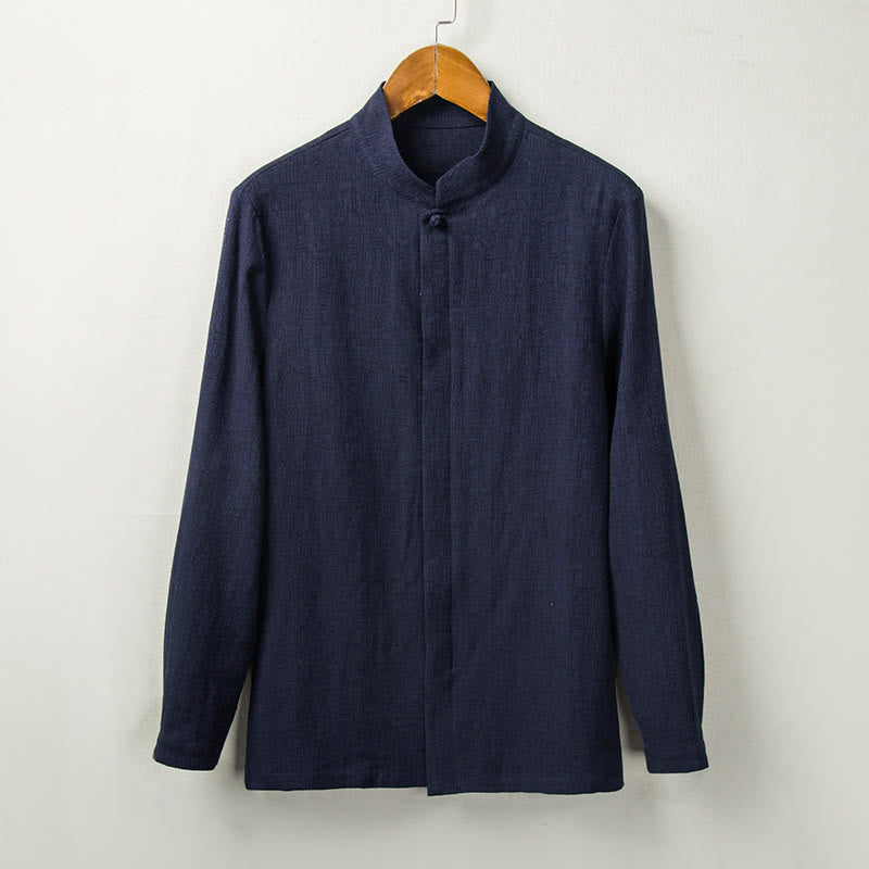 Buddha Stones Fall Solid Long Sleeve Button Shirt Cotton Linen Men Clothing - SteelBlue - US/UK/AU44，EU54 (4XL) - image 6