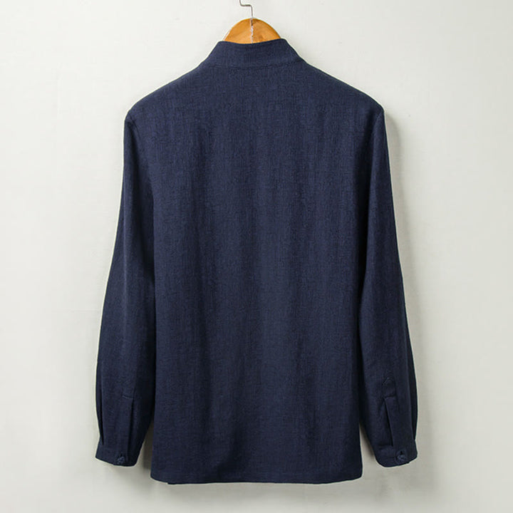 Buddha Stones Fall Solid Long Sleeve Button Shirt Cotton Linen Men Clothing - image 7