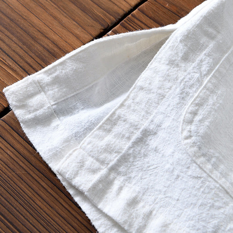 Buddha Stones Frog-Button Chinese Tang Suit Cotton Linen Men Shirt With Pockets - image 13