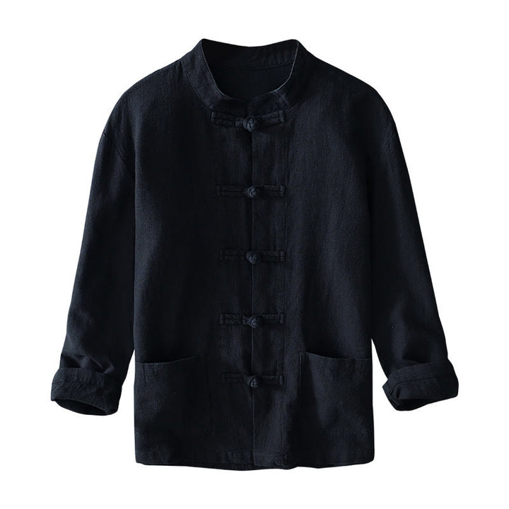 Buddha Stones Frog-Button Chinese Tang Suit Cotton Linen Men Shirt With Pockets - image 22