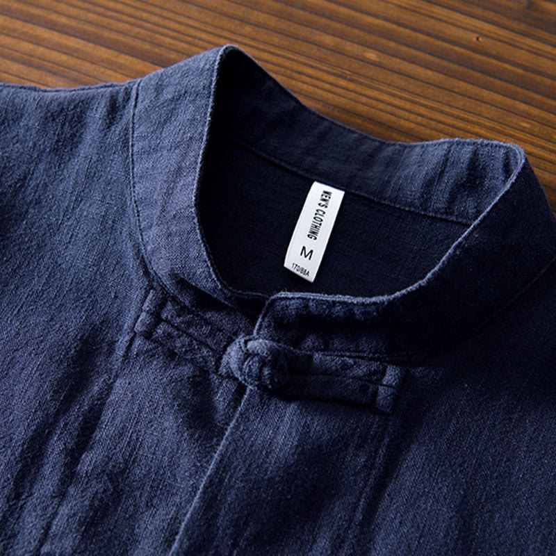 Buddha Stones Frog-Button Chinese Tang Suit Cotton Linen Men Shirt With Pockets - image 30