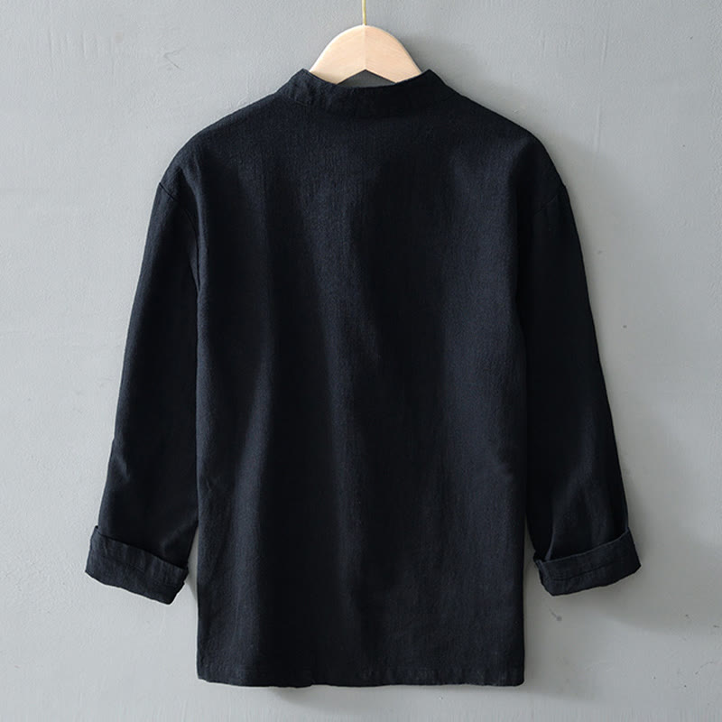 Buddha Stones Frog-Button Chinese Tang Suit Cotton Linen Men Jacket Shirt With Pockets - image 15