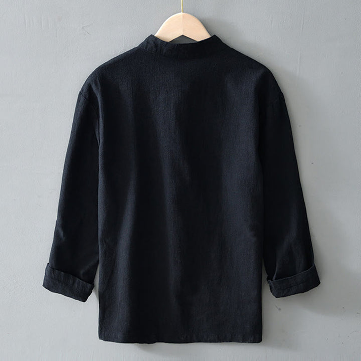Buddha Stones Frog-Button Chinese Tang Suit Cotton Linen Men Shirt With Pockets - image 15