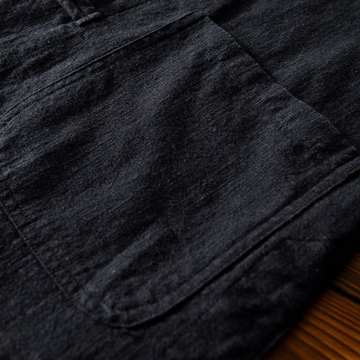 Buddha Stones Frog-Button Chinese Tang Suit Cotton Linen Men Shirt With Pockets - image 19