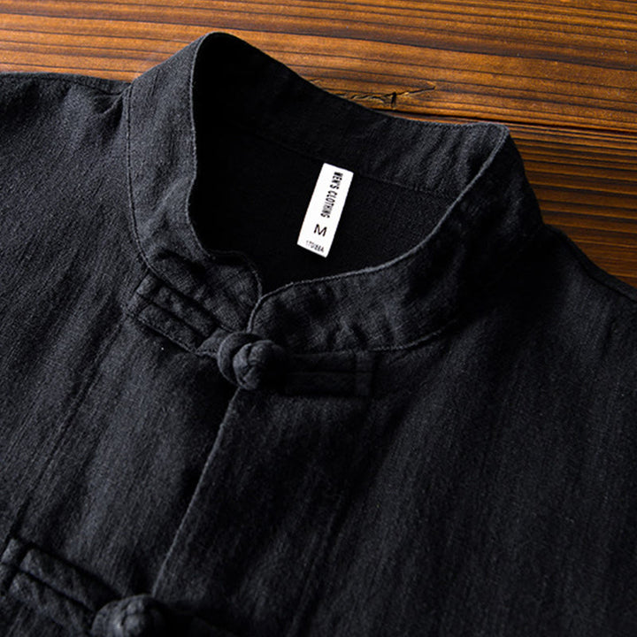 Buddha Stones Frog-Button Chinese Tang Suit Cotton Linen Men Shirt With Pockets - image 16