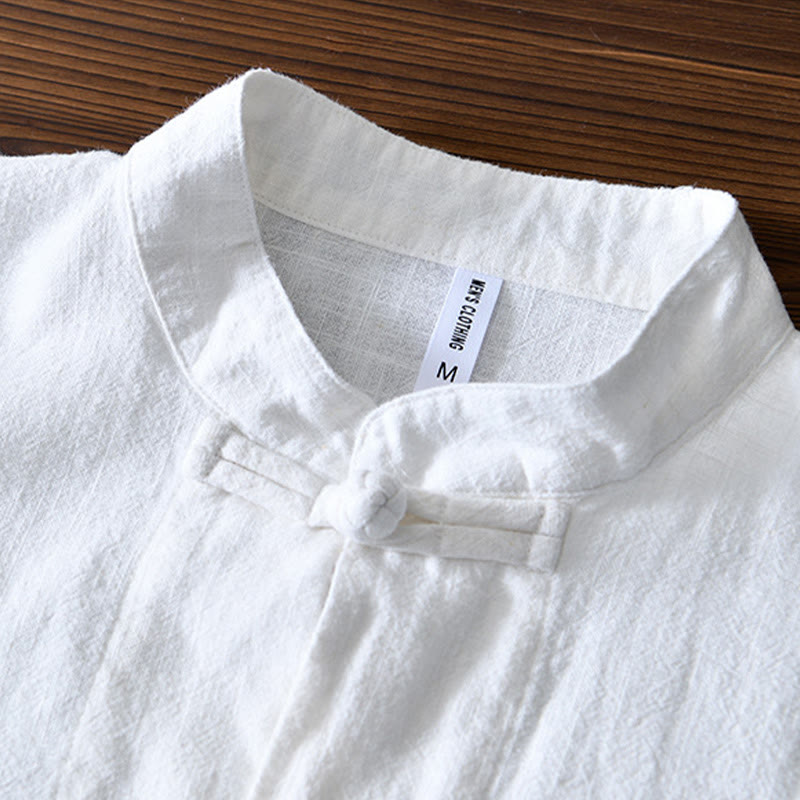Buddha Stones Frog-Button Chinese Tang Suit Cotton Linen Men Jacket Shirt With Pockets - image 9