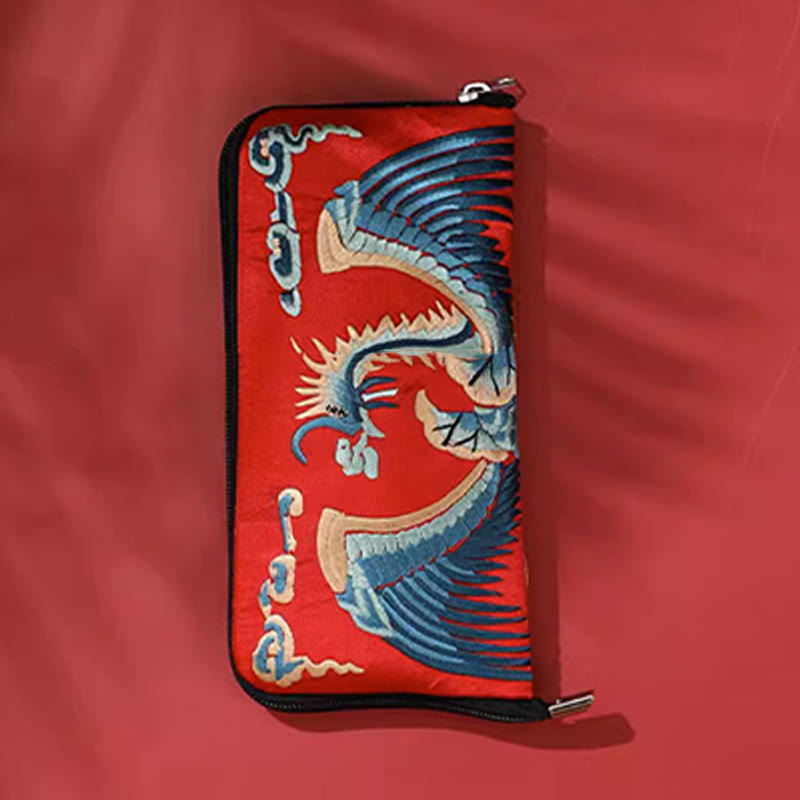 Buddha Stones Mythical Beast Phoenix Dragon Qilin Su Embroidery Ticket Folder Storage Journey Shopping Purse Handbag