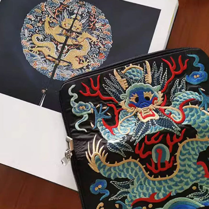 Buddha Stones Mythical Beast Phoenix Dragon Qilin Su Embroidery Ticket Folder Storage Journey Shopping Purse Handbag