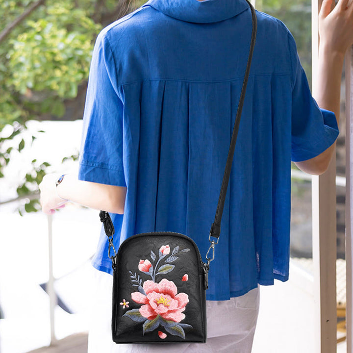 Buddha Stones Lotus Su Embroidery Journey Shopping Purse Shoulder Bag Crossbody Bag