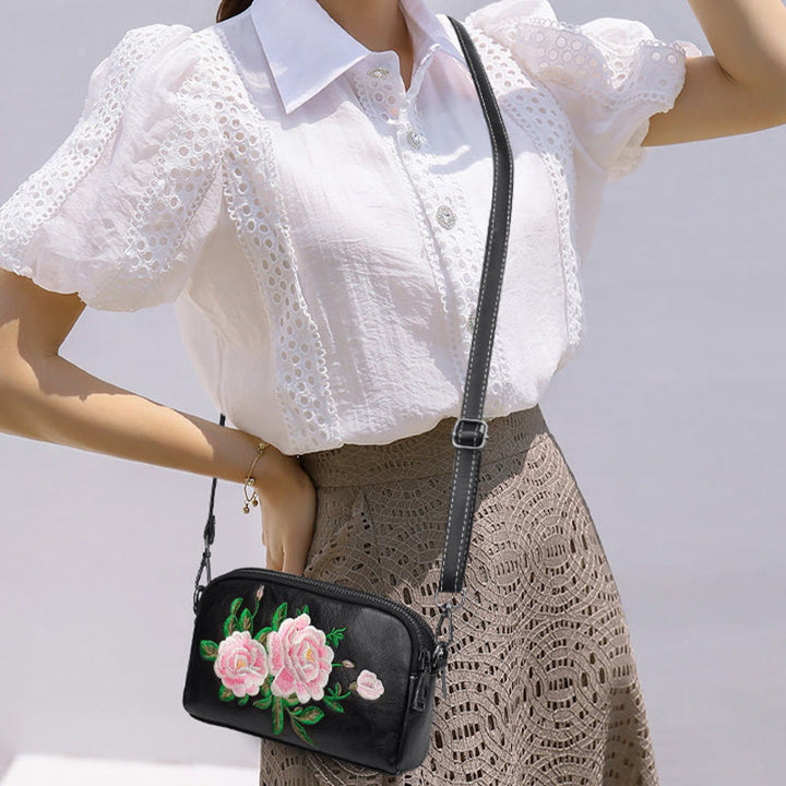 Buddha Stones Peony Pomegranate Flowers Su Embroidery Journey Shopping Purse Shoulder Bag Crossbody Bag