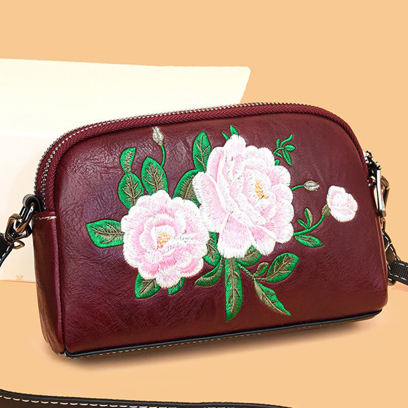 Buddha Stones Peony Pomegranate Flowers Su Embroidery Journey Shopping Purse Shoulder Bag Crossbody Bag