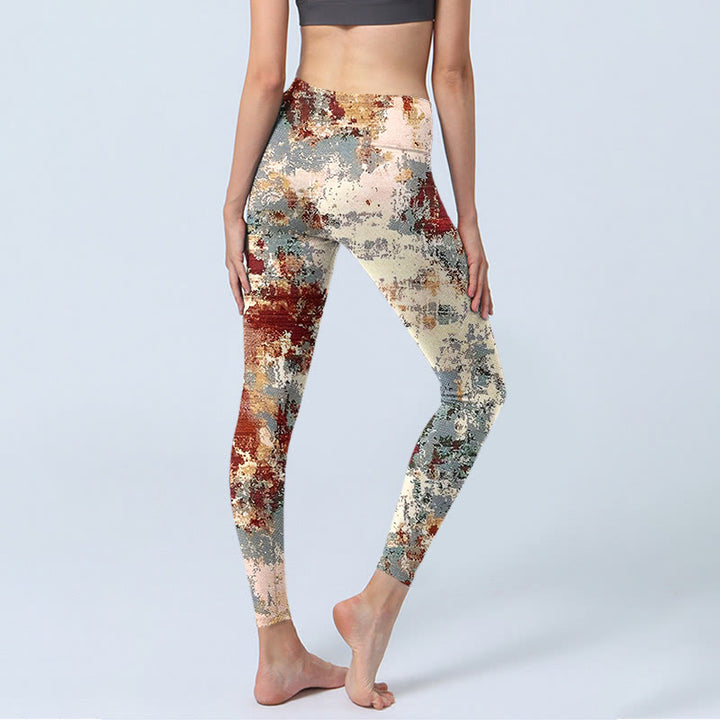 Buddha Stones Beige Red Grey Abstract Design Print Exercise Leggings Women's Yoga Pants - image 4