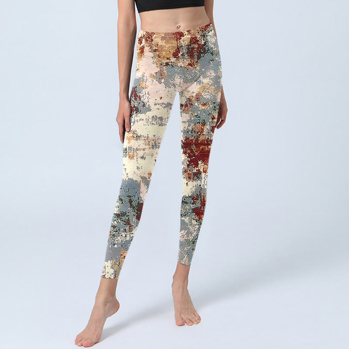 Buddha Stones Beige Red Grey Abstract Design Print Exercise Leggings Women's Yoga Pants - image 5