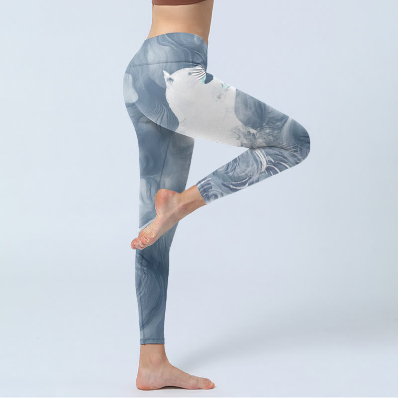 Buddha Stones Light Slate Gray White Cat Exercise Leggings Women's Yoga Pants - image 4