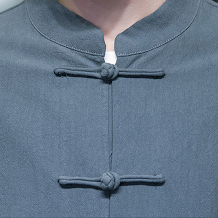 Buddha Stones Simple Frog-Button Chinese Tang Suit Cotton Men Jacket Shirt With Pockets - image 21