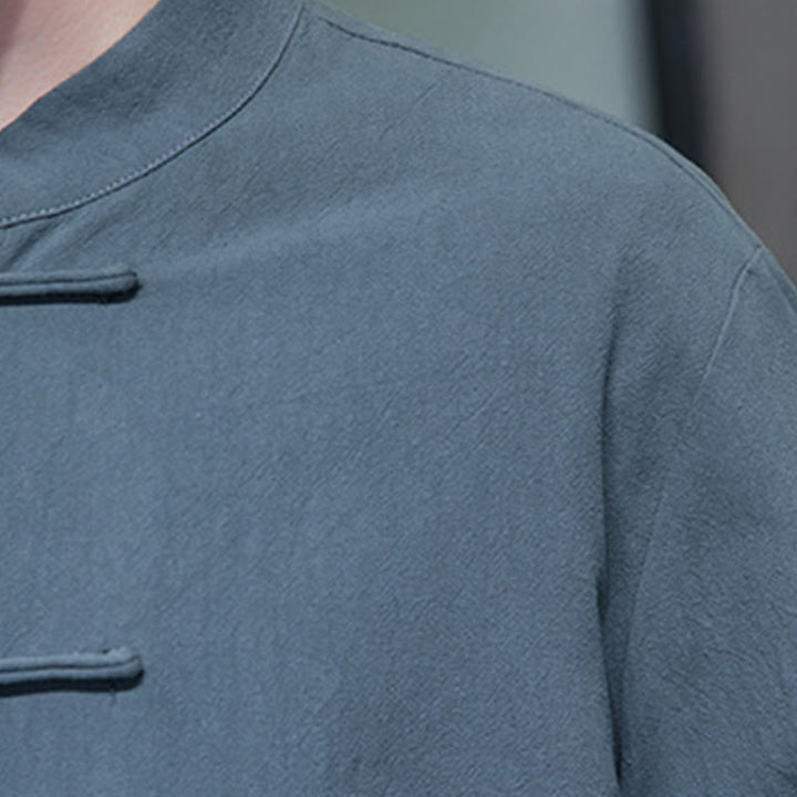 Buddha Stones Simple Frog-Button Chinese Tang Suit Cotton Men Jacket Shirt With Pockets - image 22