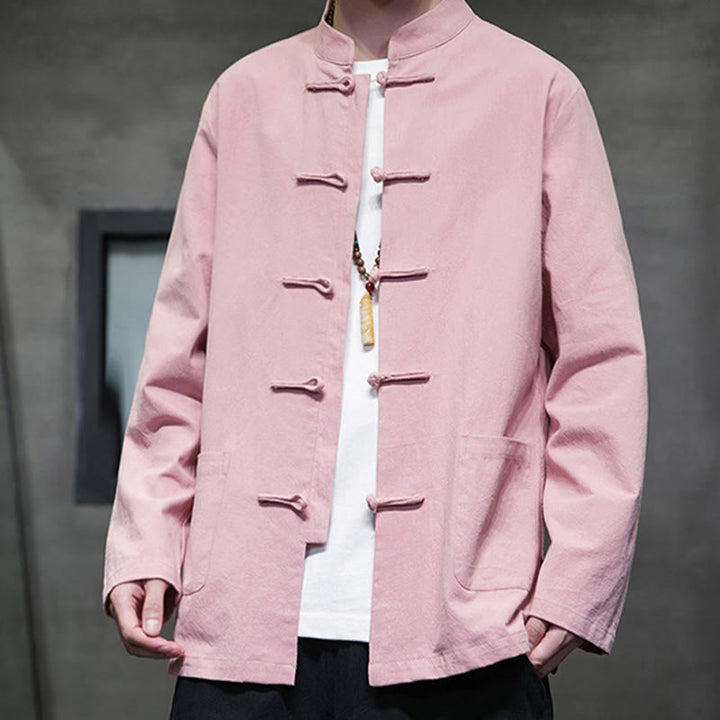 Buddha Stones Simple Frog-Button Chinese Tang Suit Cotton Men Jacket Shirt With Pockets - image 32