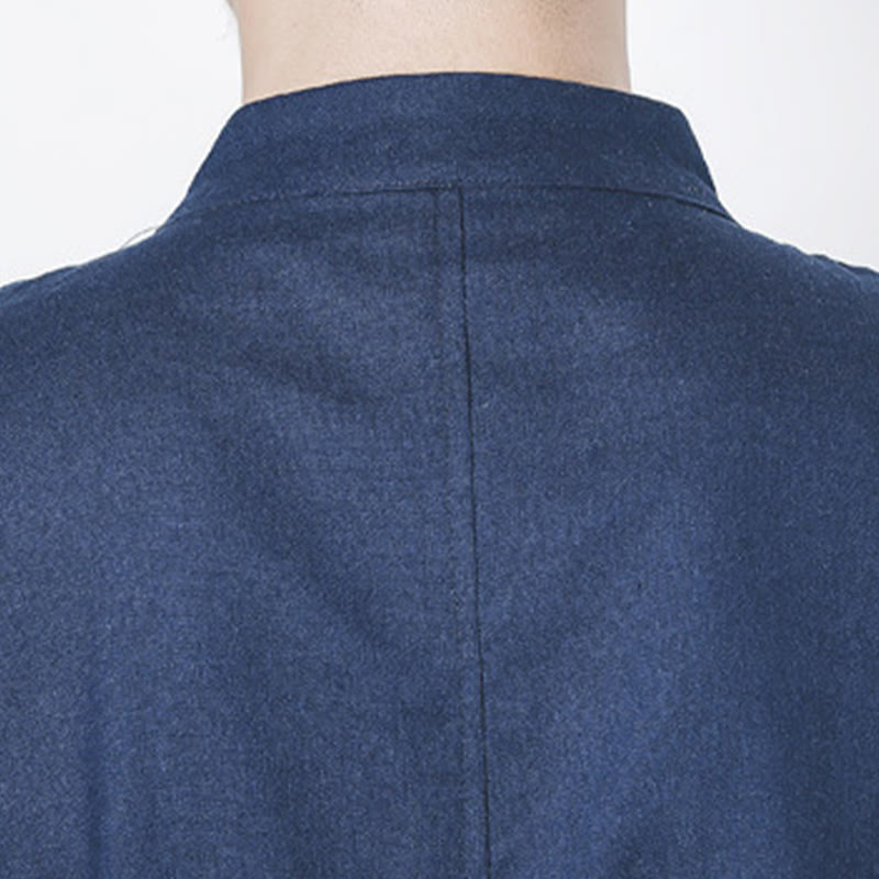 Buddha Stones Fall Simple Frog-Button Linen Men's Mid-length Coat Zen Clothing - image 10