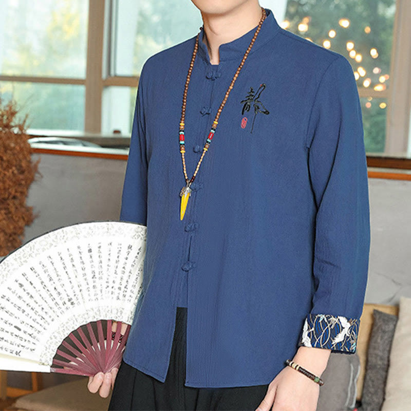 Buddha Stones Fall Solid Long Sleeve Frog-Button Shirt Linen Men Zen Clothing - image 24