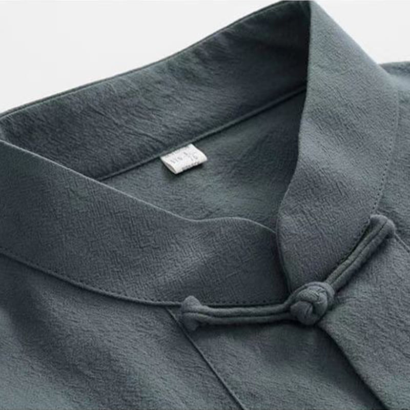 Buddha Stones 2Pcs Tang Suit Traditional Frog-Button Uniform Long Sleeve Shirt Pants Men's Set - image 9