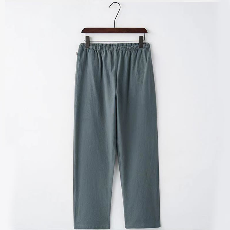 Buddha Stones 2Pcs Tang Suit Traditional Frog-Button Uniform Long Sleeve Shirt Pants Men's Set - image 11