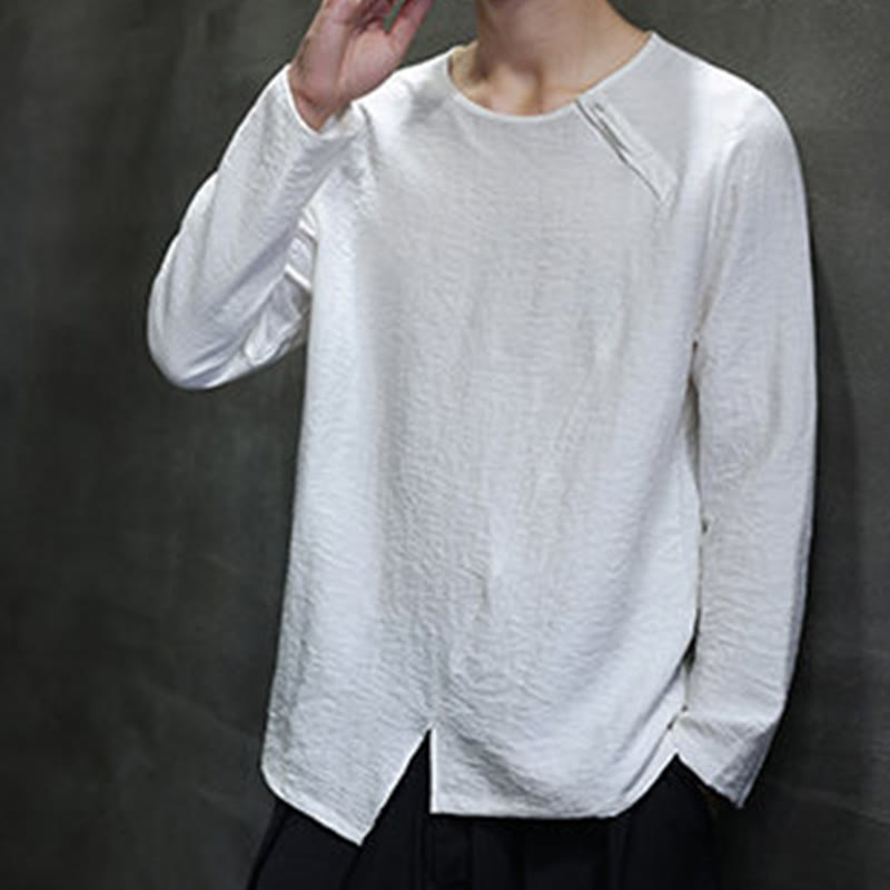 Buddha Stones Fall Solid Round Neck Long Sleeve T-Shirt Cotton Men Clothing - image 11