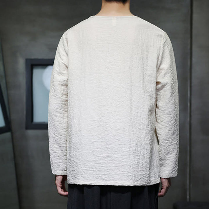 Buddha Stones Fall Solid Round Neck Long Sleeve T-Shirt Cotton Men Clothing - image 2