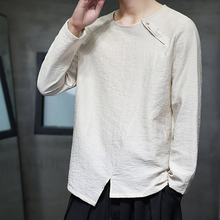 Buddha Stones Fall Solid Round Neck Long Sleeve T-Shirt Cotton Men Clothing - image 4