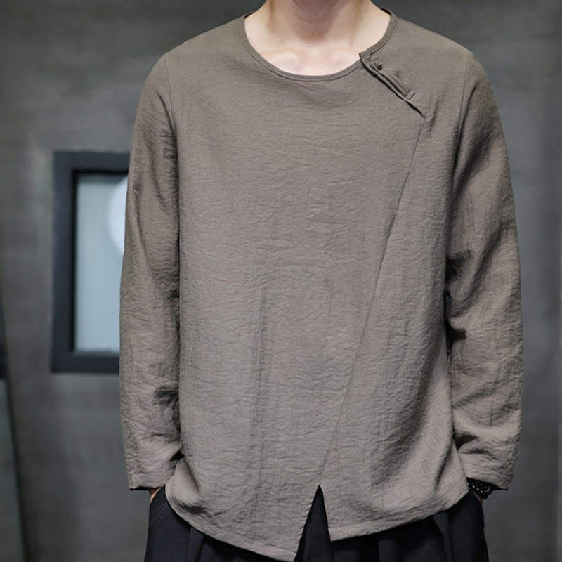 Buddha Stones Fall Solid Round Neck Long Sleeve T-Shirt Cotton Men Clothing - image 34