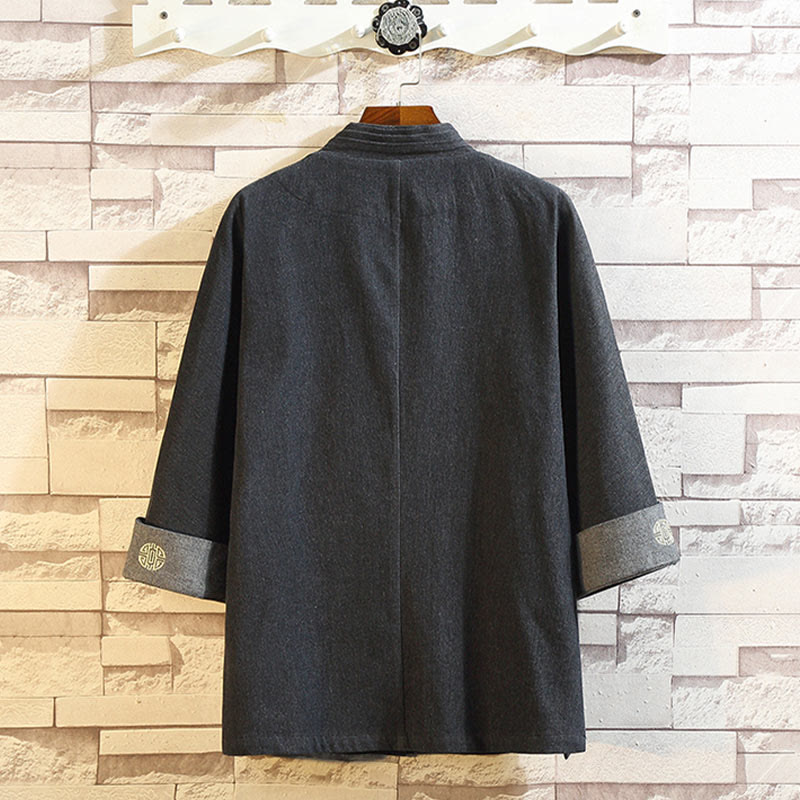 Buddha Stones Men's Frog-Button Tang Suit Three Quarter Sleeve Jacket Shirt With Pockets - image 1