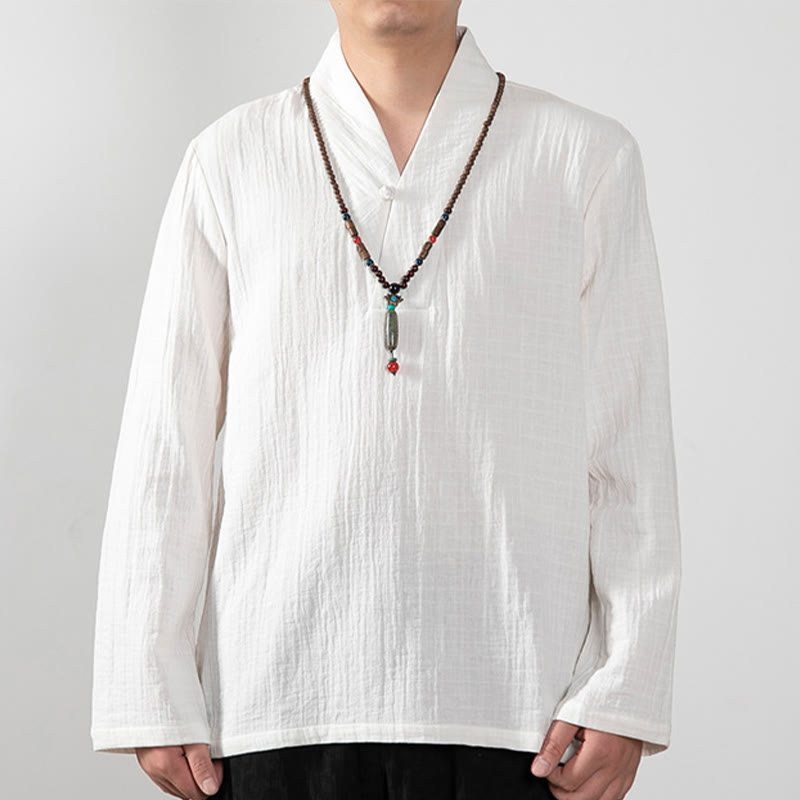 Buddha Stones Fall Simple V-Neck Long Sleeve T-Shirt Cotton Men Clothing - White - US/UK/AU44，EU54 (4XL) - image 10