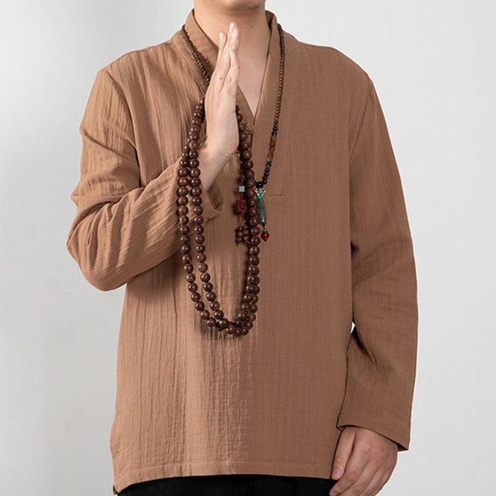 Buddha Stones Fall Simple V-Neck Long Sleeve T-Shirt Cotton Men Clothing - image 4