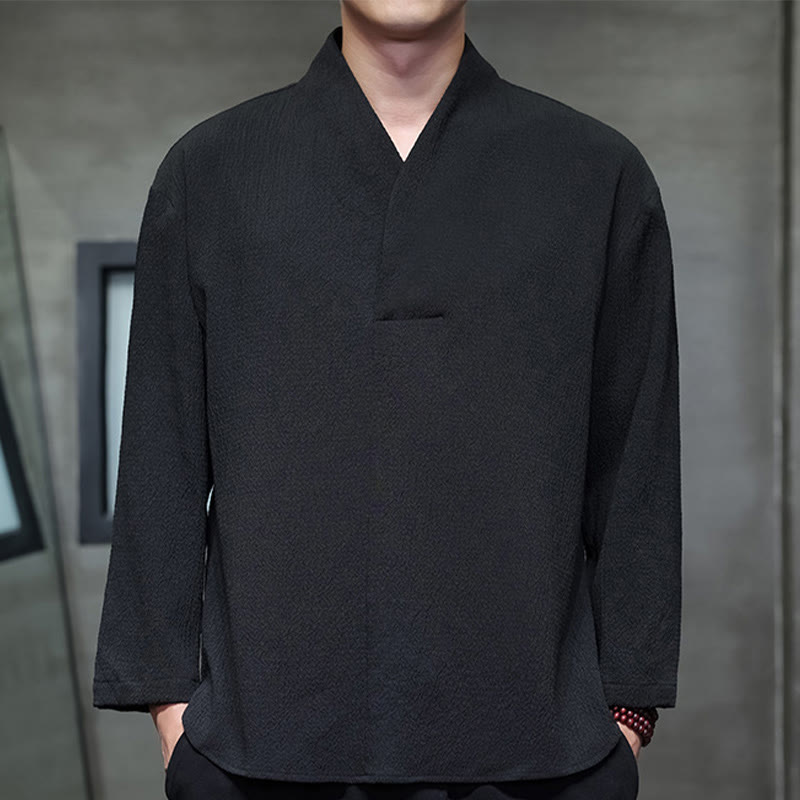 Buddha Stones Simple V-Neck Long Sleeve T-Shirt Men Clothing - Black - US/UK/AU46，EU56 (5XL) - image 11