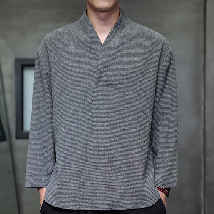 Buddha Stones Simple V-Neck Long Sleeve T-Shirt Men Clothing - Gray - US/UK/AU46，EU56 (5XL) - image 19